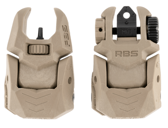 Meprolight FRBS M4D Self-Illuminated Flip-Up Sights with Green Tritium and tan polymer body